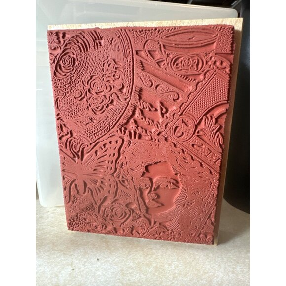 Vintage Rubbernecker Stamp Co. Large Wood-Mounted Rubber Stamp Victorian Collage - Picture 2 of 3